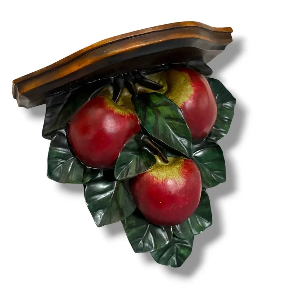 Vintage Style Red Apple Cluster Wall Corbel Shelf Kitchen Decor 3D Fruit Sconce